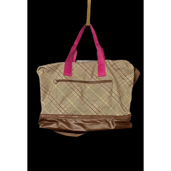 Land’s End Canvas Getaway Duffle Bag Antique Alabaster Pink Glen Plaid Travel - Picture 3 of 16
